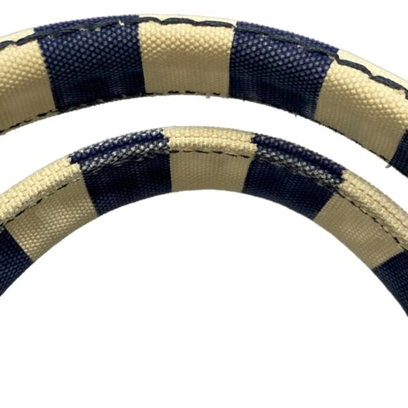 Auth PRADA Canapa B2642B Navy Cream Canvas Tote Bag - Picture 6 of 15